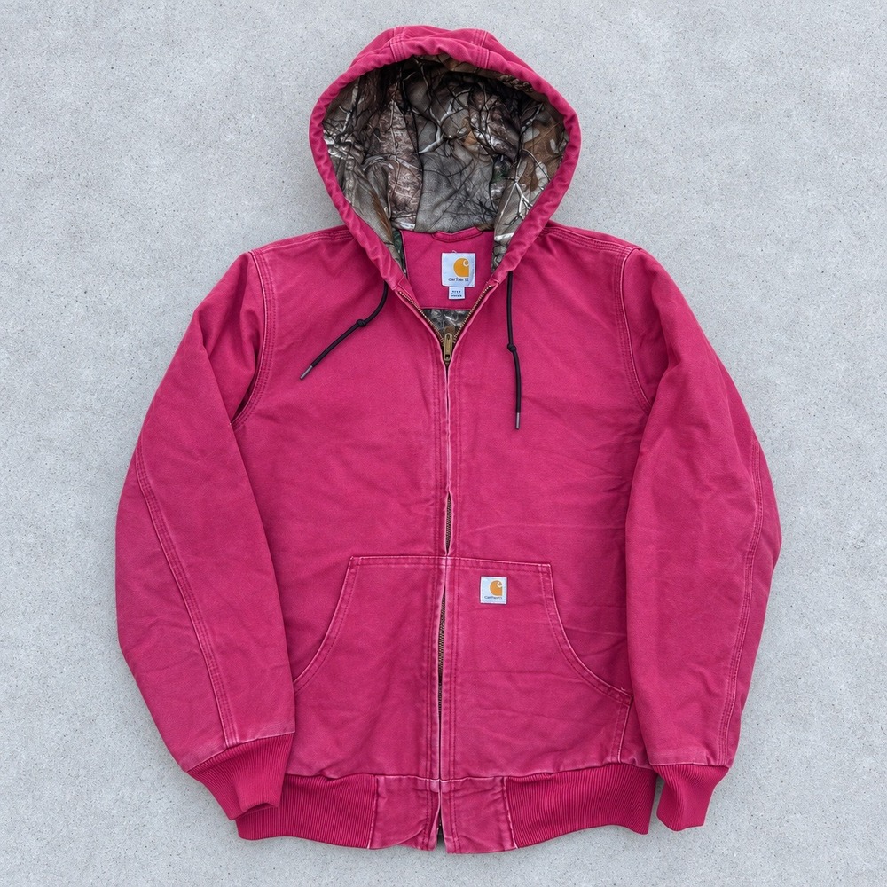 Carhartt Womens Pink Canvas Active Jacket Camo Lined Hood S 4/6 WJ130 PNK